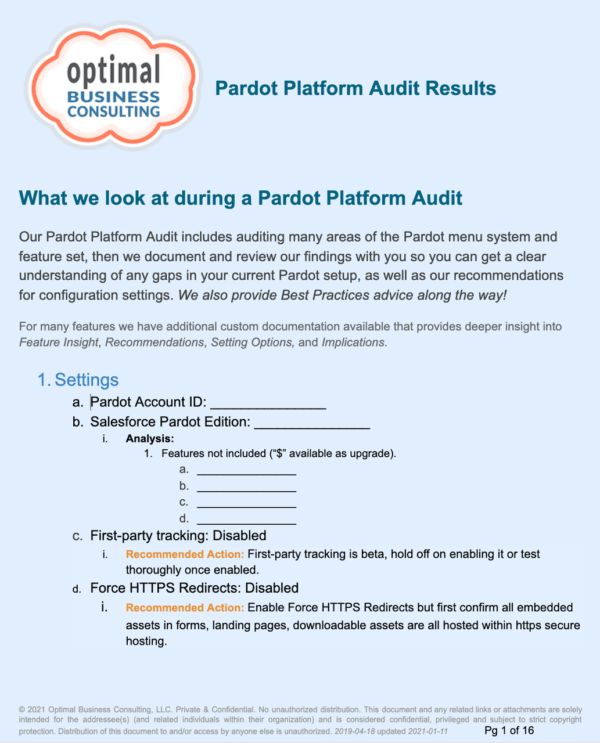 Pardot Platform Audit