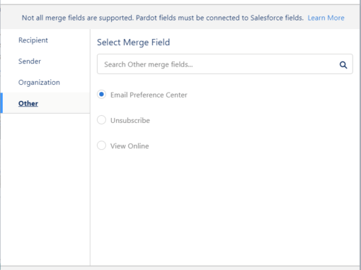 Email preference center merge field