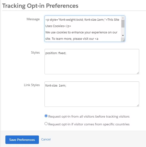 Tracking Opt-in preferences