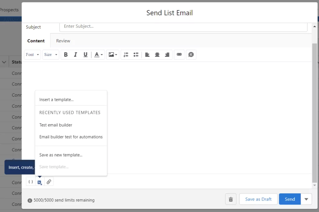 Send list emails lightning builder