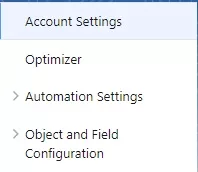 Optimizer Account Engagement setting menu